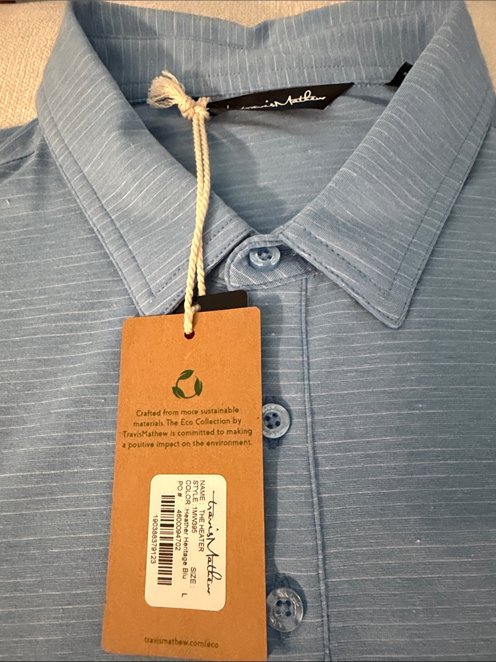 NWT Travis Mathew Sky Blue Striped Performance Polo - Picture 2 of 4